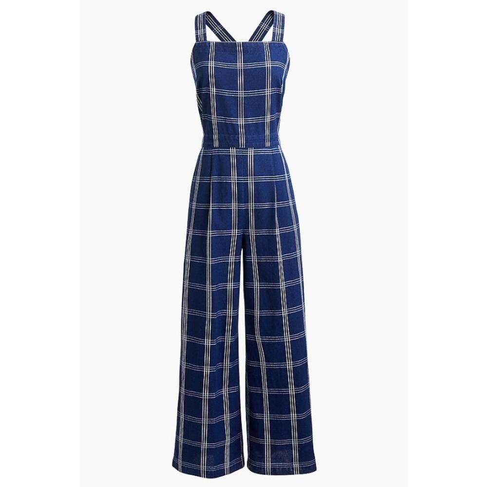 J. Crew Windowpane Cross-Back Jumper Size 2 in Blue & White Cottage Core - Picture 3 of 15